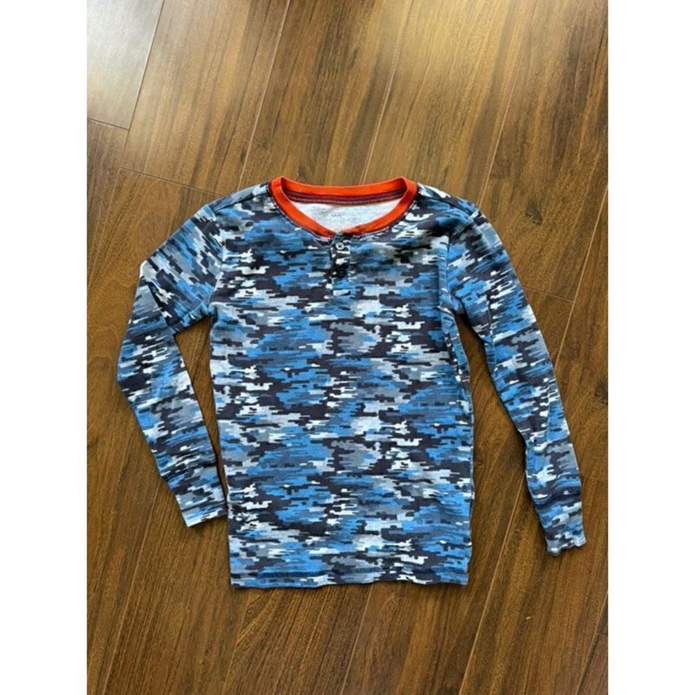 Gapkids 8 Blue Long Sleeve Camo Pajama Top